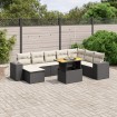 Set de sofás de jardín 8 piezas y cojines ratán sintético negro