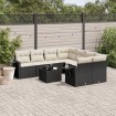 Set de sofás de jardín 8 piezas y cojines ratán sintético negro