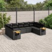 Set de sofás de jardín 8 piezas y cojines ratán sintético negro