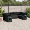 Set de sofás de jardín 8 piezas y cojines ratán sintético negro