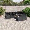 Set de sofás de jardín 8 piezas y cojines ratán sintético negro
