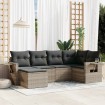Set de sofás de jardín 6 pzas y cojines ratán sintético gris