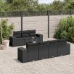 Set de sofás de jardín 8 piezas y cojines ratán sintético negro