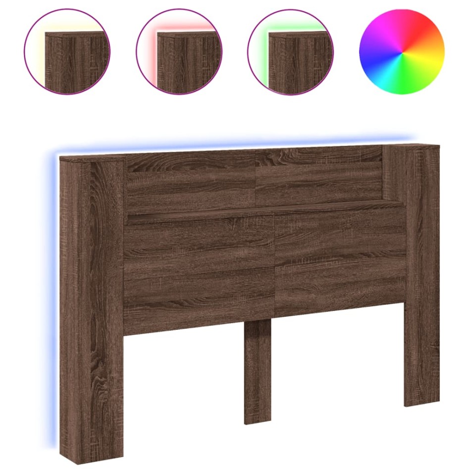 Cabecero de cama con luz LED marrón roble 160x16,5x103,5