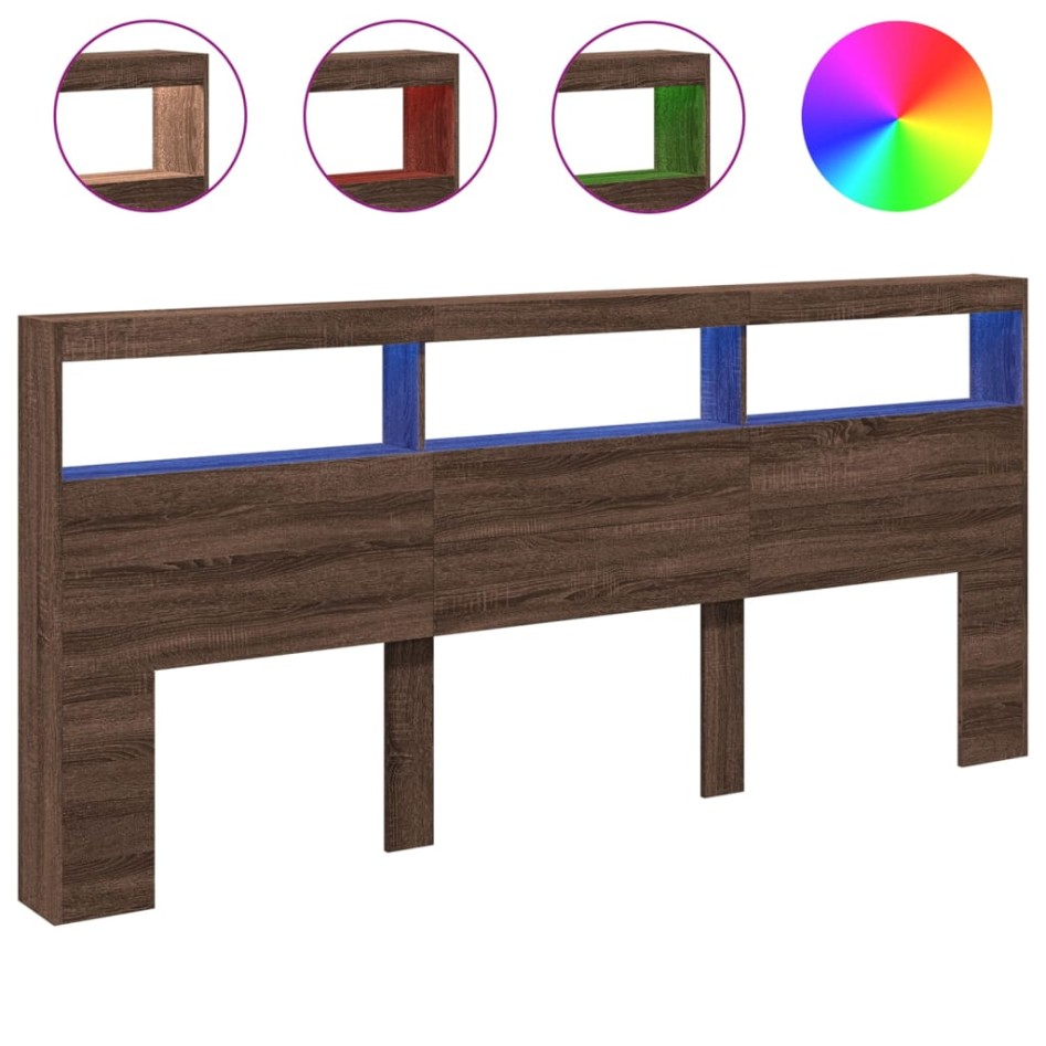 Cabecero de cama con luz LED marrón roble 220x17x102