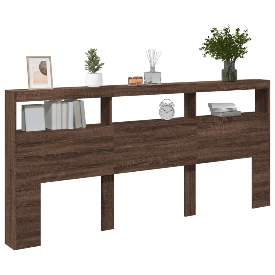 Cabecero de cama con luz LED marrón roble 220x17x102