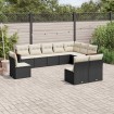 Set de sofás de jardín 10 pzas cojines ratán sintético negro