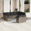 Set de sofás de jardín 11 pzas y cojines ratán sintético gris