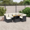 Set de sofás de jardín 8 piezas y cojines ratán sintético negro