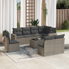 Set de muebles de jardín 9 pzas y cojines ratán sintético