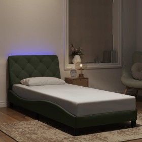 Estructura cama con luces LED terciopelo gris claro 80x200