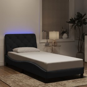 Estructura de cama con luces LED de terciopelo negro 90x190