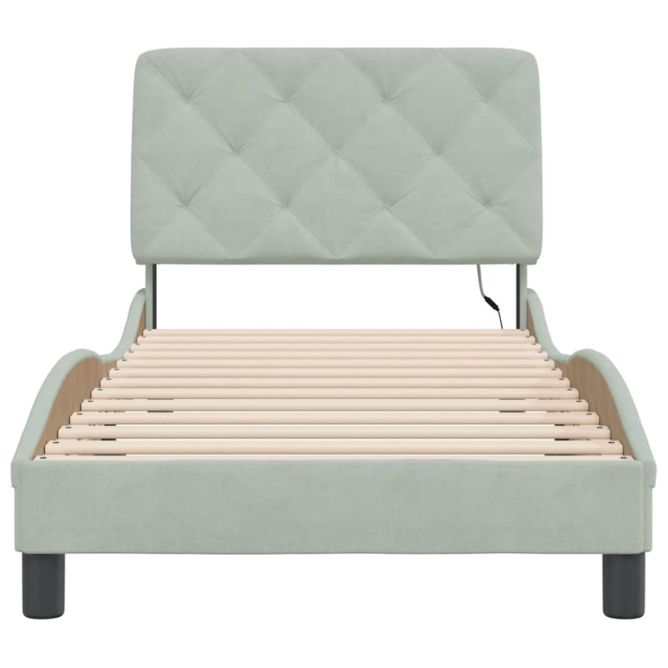 Estructura cama con luces LED terciopelo gris claro 90x200