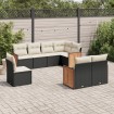 Set de sofás de jardín 8 piezas y cojines ratán sintético negro