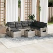 Set de sofás de jardín 8 pzas y cojines ratán sintético gris