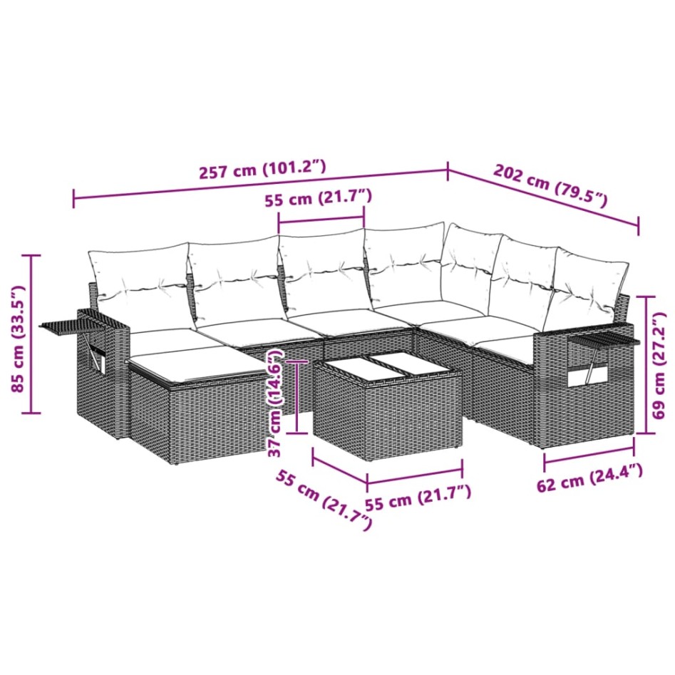 Set de sofás de jardín 8 pzas y cojines ratán sintético