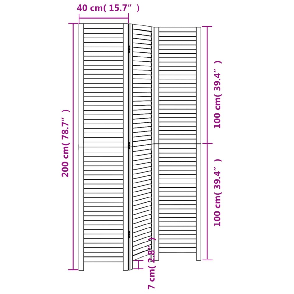 Biombo separador de 3 paneles madera maciza Paulownia