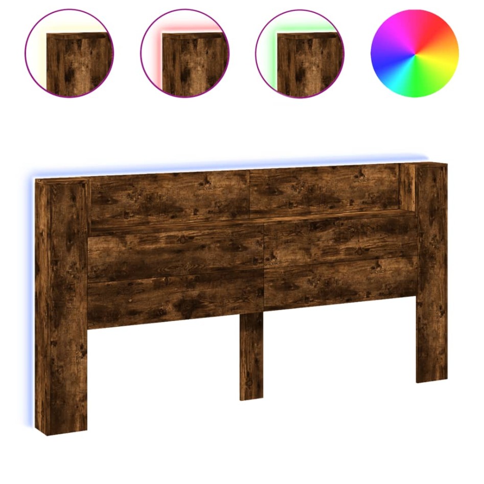 Cabecero de cama con LED roble ahumado 200x16,5x103,5