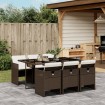 Set comedor de jardín 7 pzas con cojines ratán sintético marrón