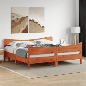 Cama sin colchón madera maciza de pino marrón cera 180x200