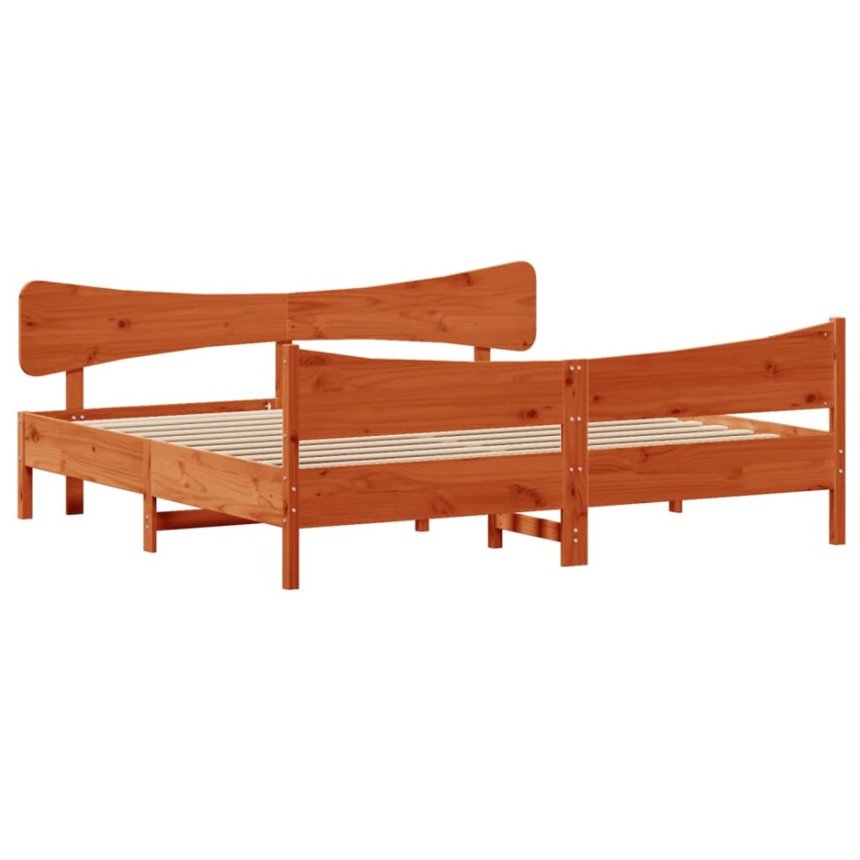 Cama sin colchón madera maciza de pino marrón cera 180x200