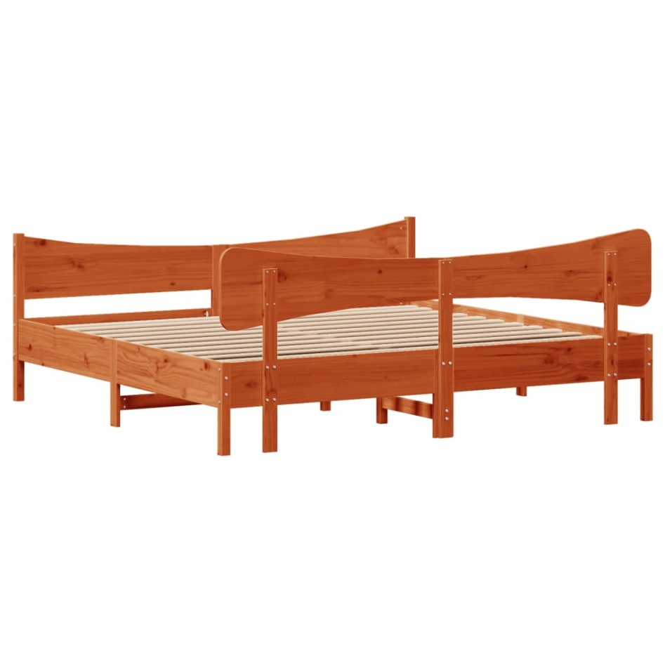 Cama sin colchón madera maciza de pino marrón cera 180x200