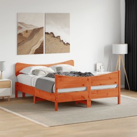 Cama sin colchón madera maciza de pino marrón cera 140x200