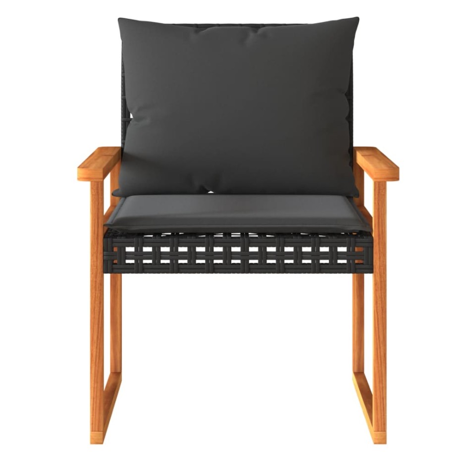 Mesita y sillas con cojines 3 pzas ratán PE madera acacia