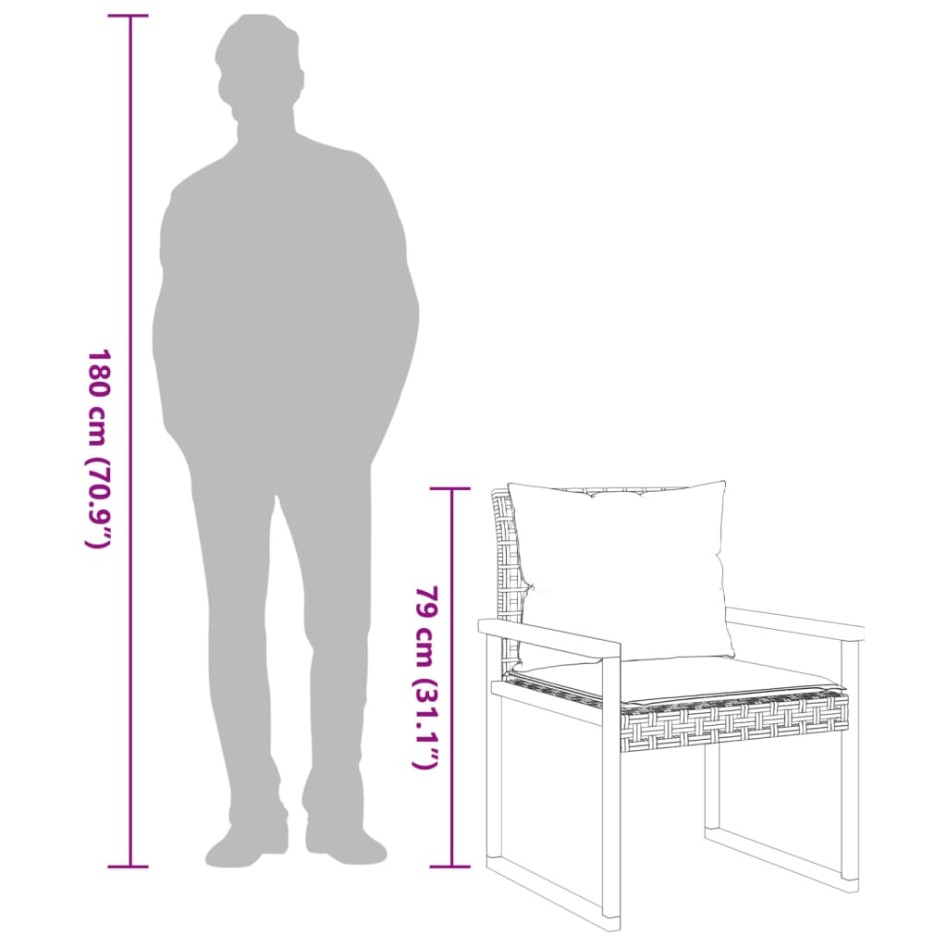 Mesita y sillas con cojines 3 pzas ratán PE madera acacia