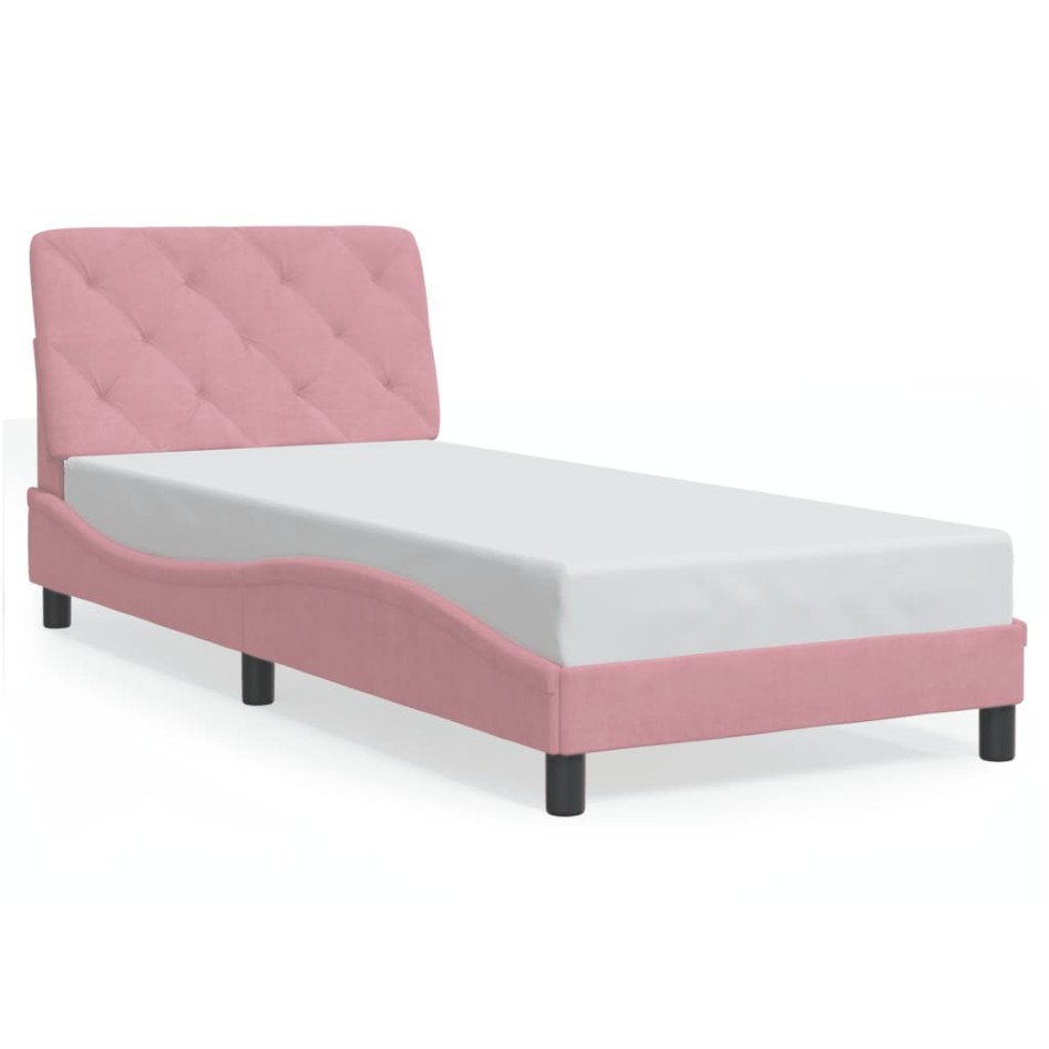 Estructura de cama sin colchón terciopelo rosa 90x200