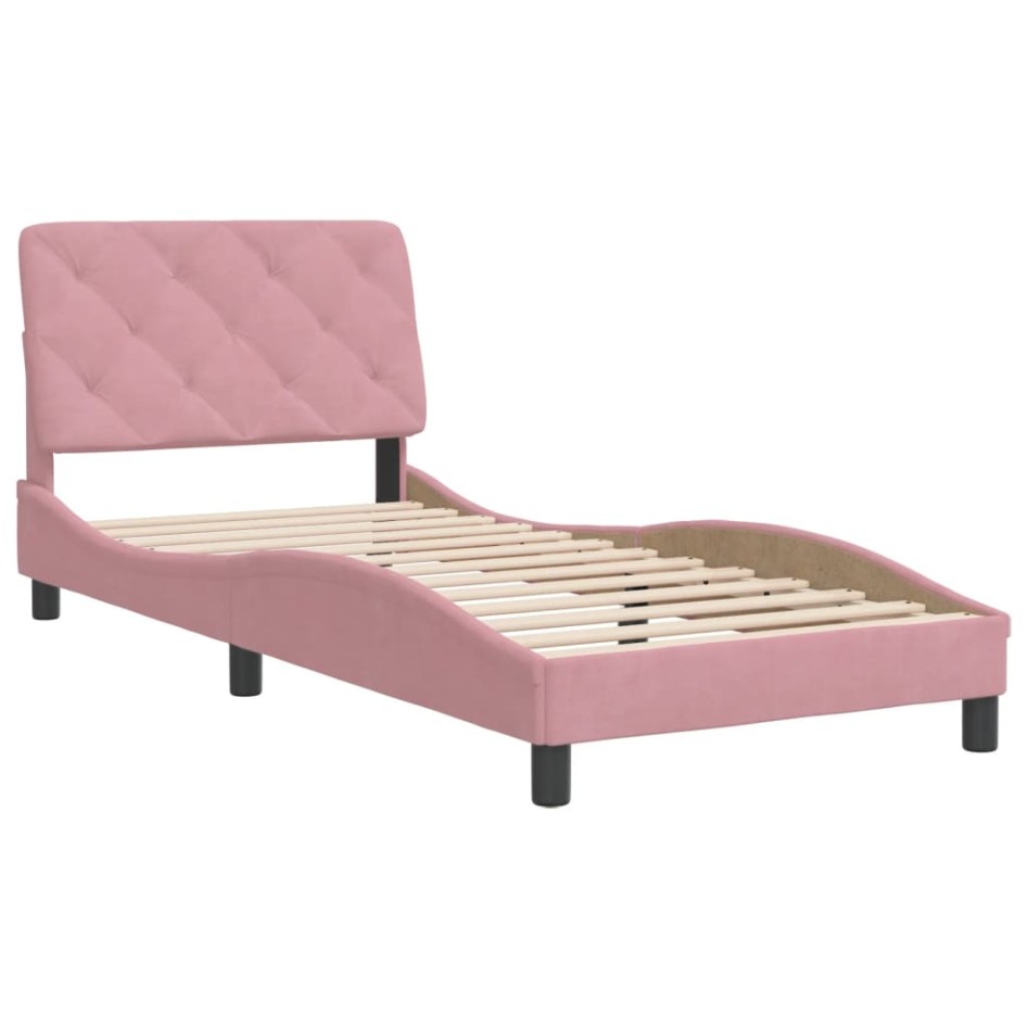 Estructura de cama sin colchón terciopelo rosa 90x200