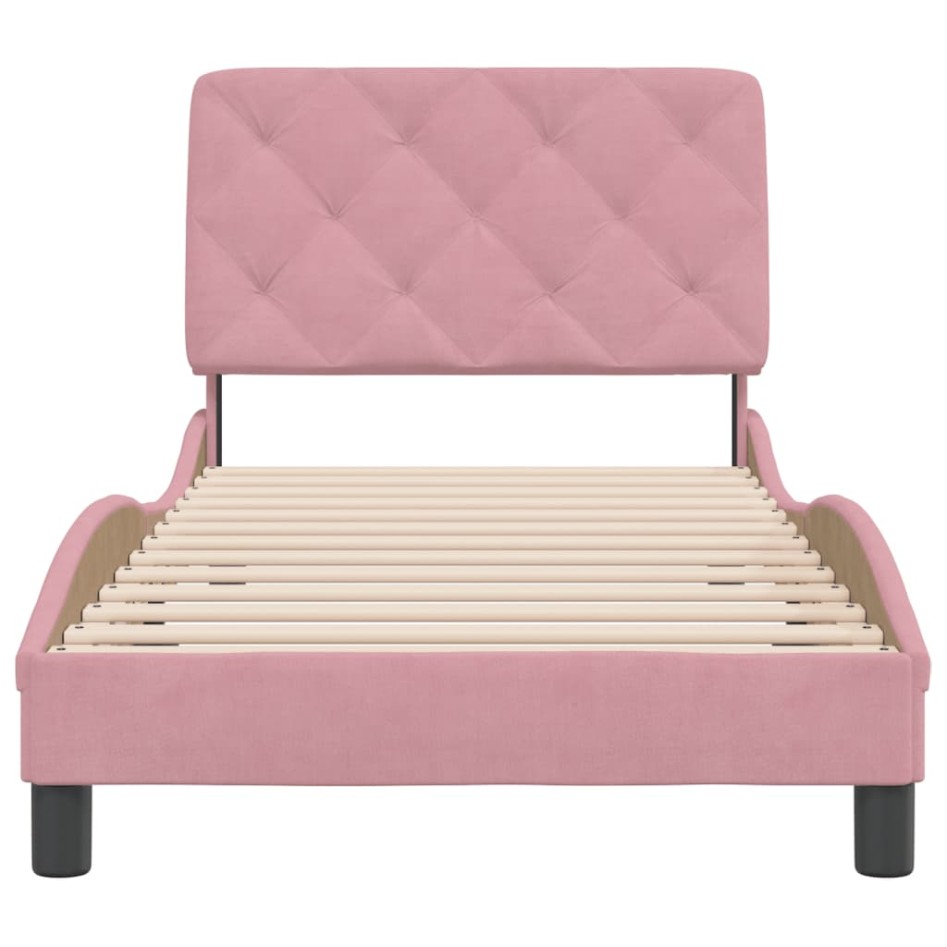 Estructura de cama sin colchón terciopelo rosa 90x200