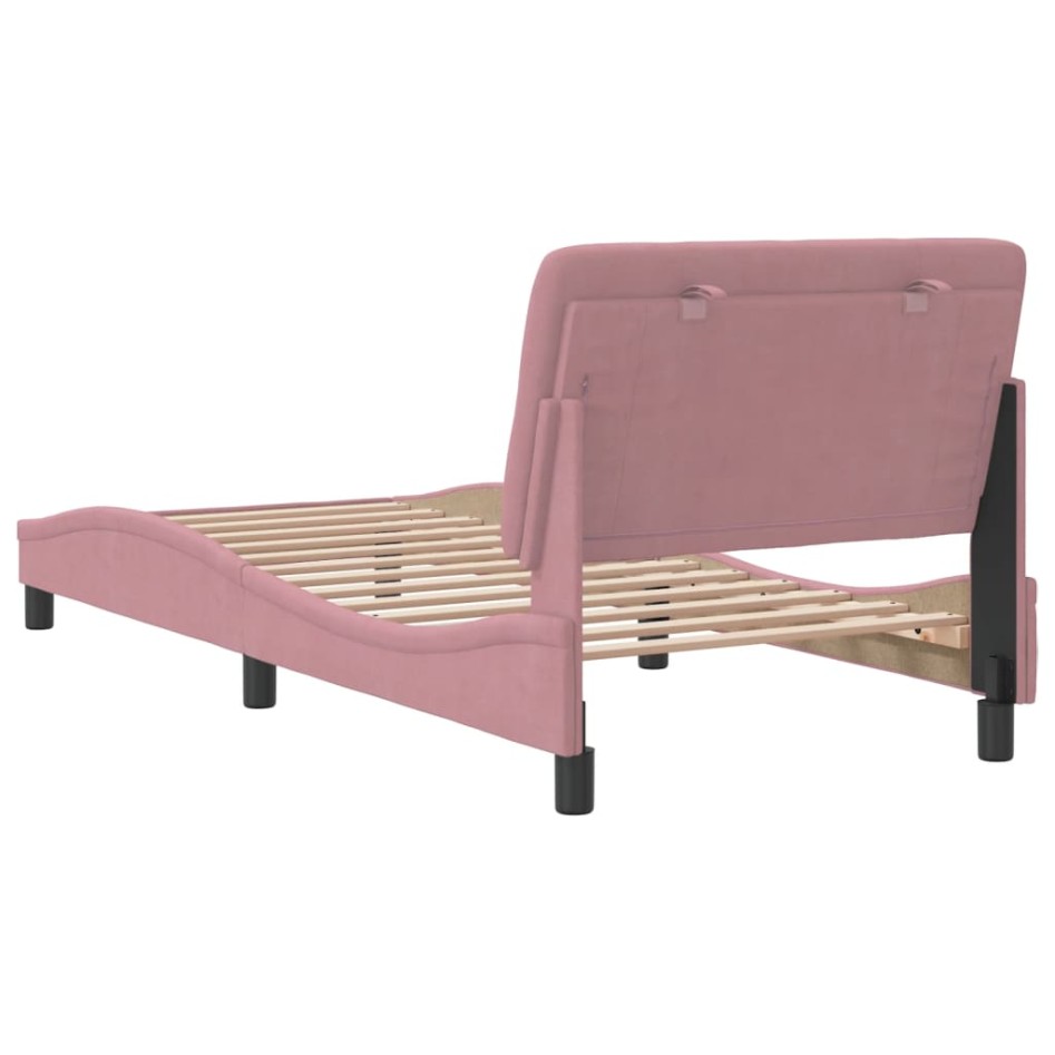 Estructura de cama sin colchón terciopelo rosa 90x200