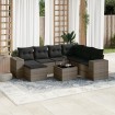 Set de sofás de jardín 8 pzas y cojines ratán sintético gris