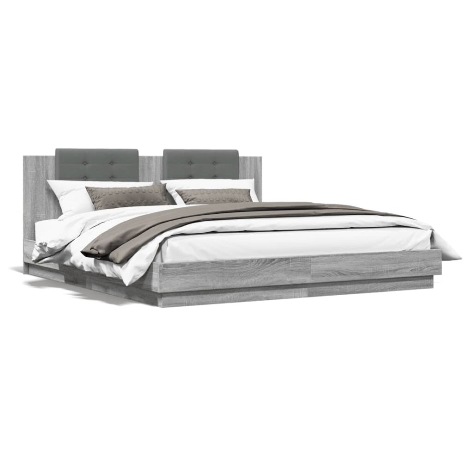 Cama con cabecero madera de ingeniería gris Sonoma 180x200