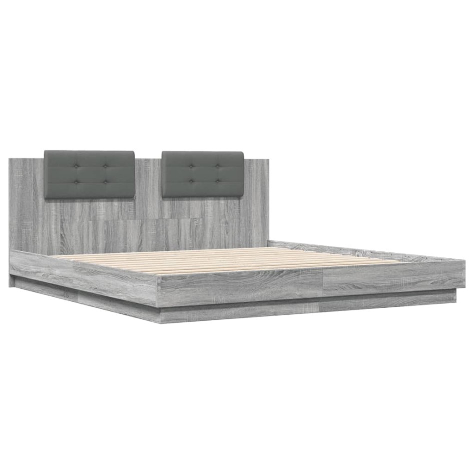 Cama con cabecero madera de ingeniería gris Sonoma 180x200