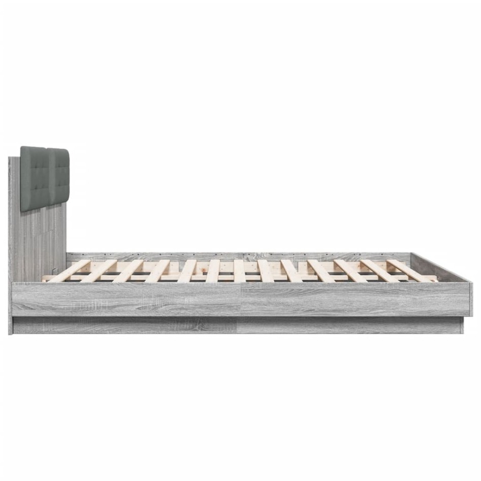 Cama con cabecero madera de ingeniería gris Sonoma 180x200
