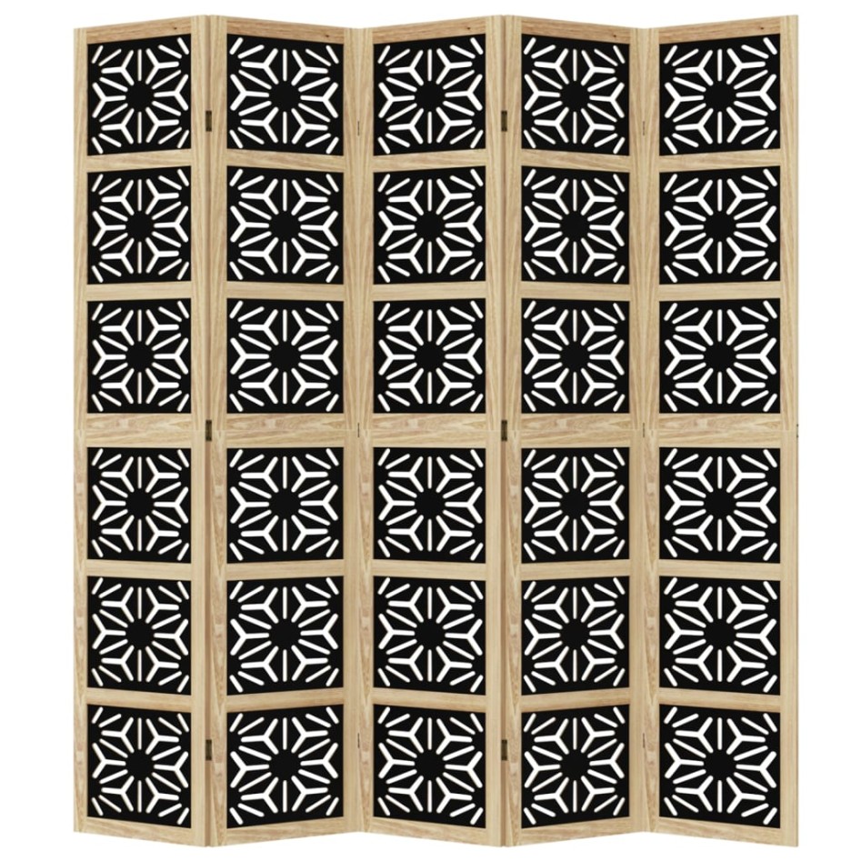 Biombo separador 5 paneles madera maciza Paulownia marrón