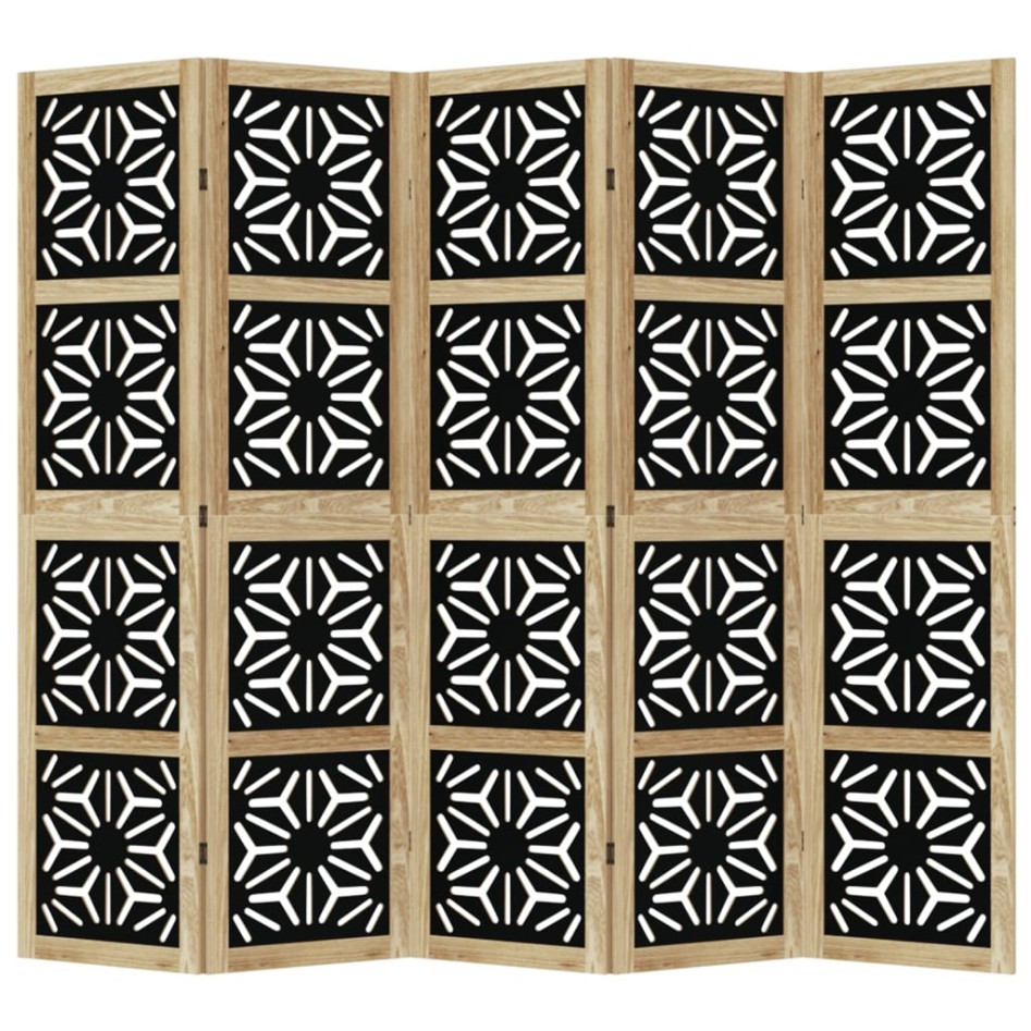 Biombo separador 5 paneles madera maciza Paulownia marrón