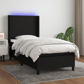 Cama box spring colchón y luces LED tela negro 90x190