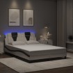 Estructura cama con LED cuero sintético blanco negro 140x200 cm