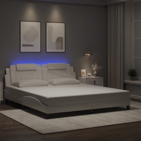 Estructura de cama con LED sin colchón blanco 180x200