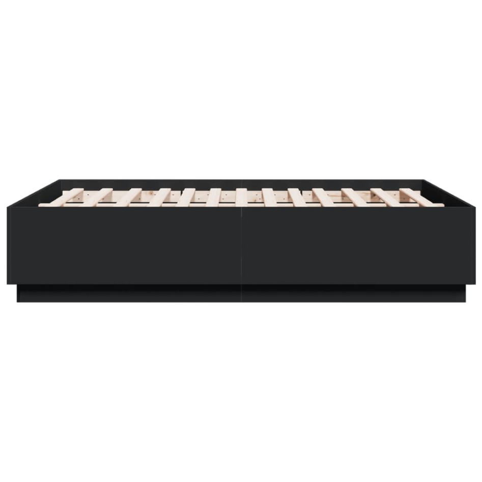 Estructura cama con luces LED madera ingeniería negro