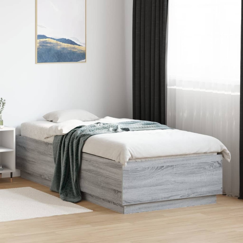 Estructura de cama madera de ingeniería gris Sonoma 90x200