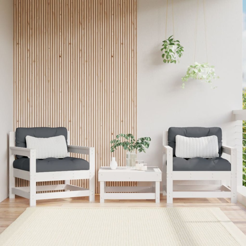 Sillones de jardín con cojines 2 uds madera maciza pino
