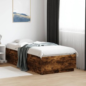 Estructura cama con luces LED madera roble ahumado 90x190