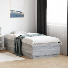 Estructura cama con luces LED madera gris Sonoma 75x190