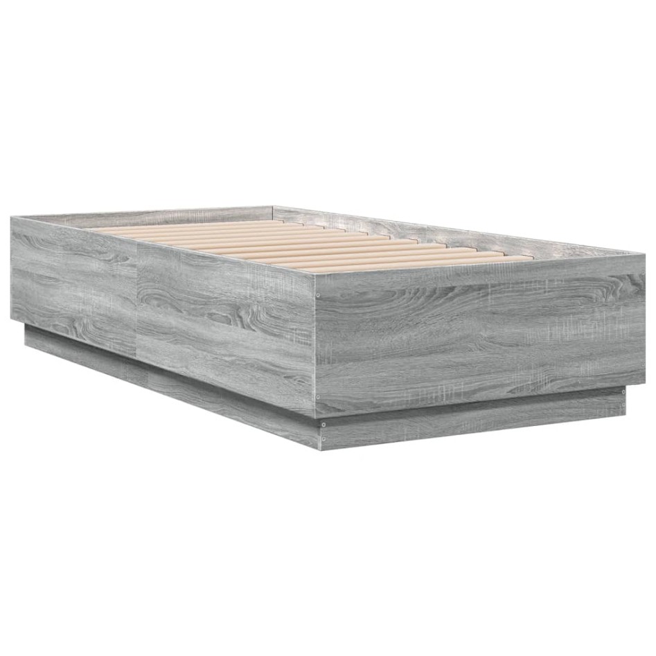 Estructura cama con luces LED madera gris Sonoma 75x190