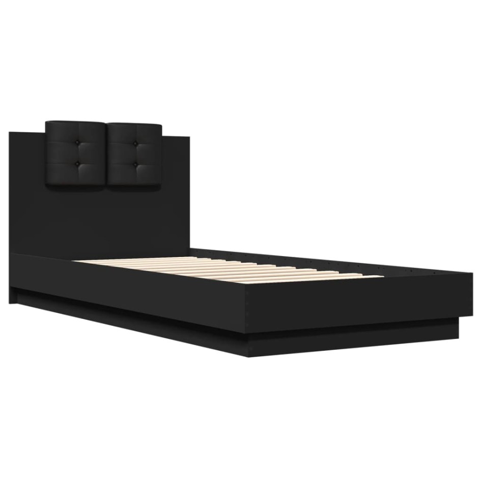 Estructura cama con cabecero madera ingeniería negro 90x200