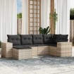 Set de sofás de jardín 6 pzas y cojines ratán sintético gris